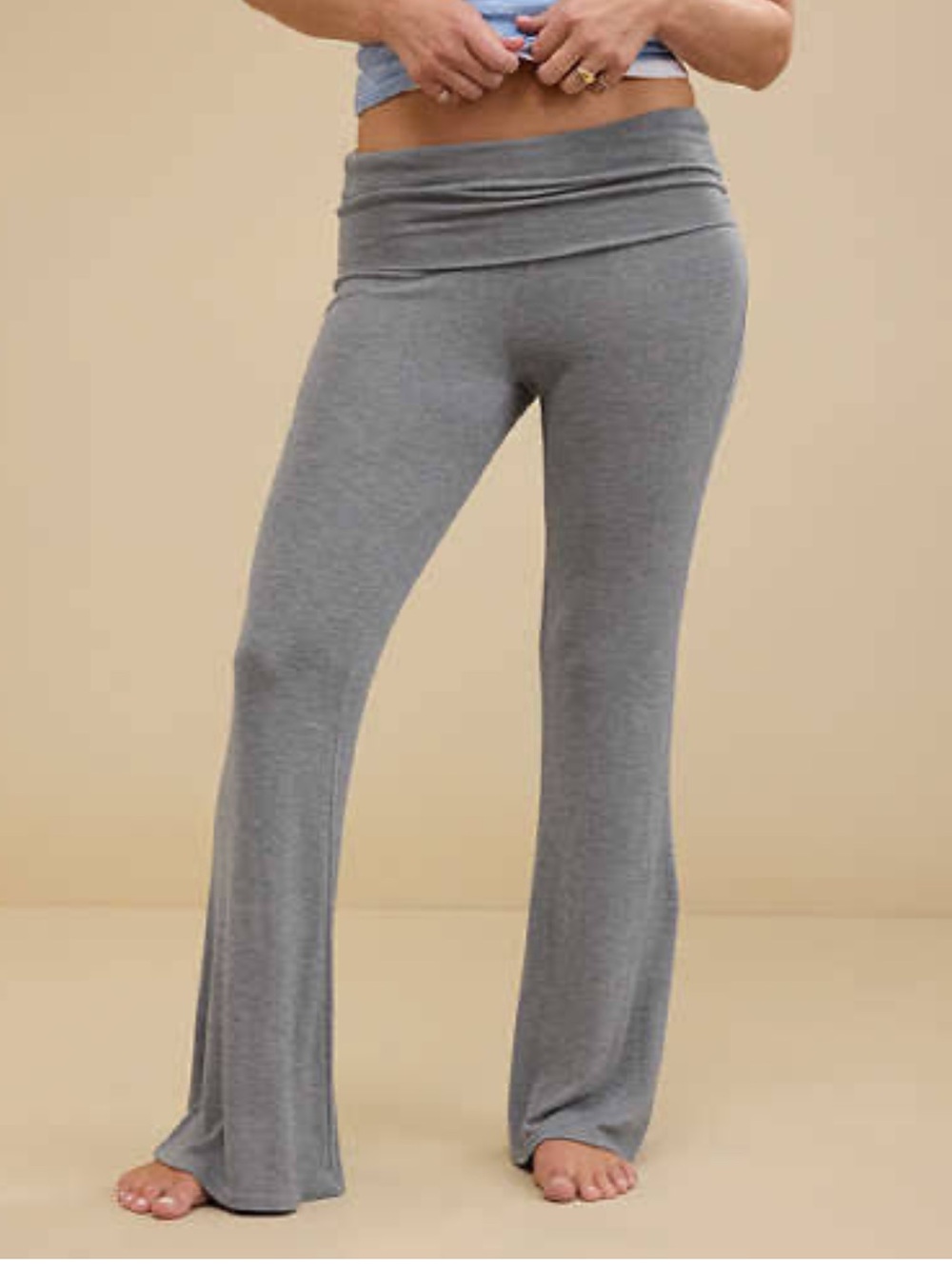 Aerie Foldover Flare Leg Loungewear Leggings pants size Large Gray Knit Stretch